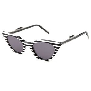 Illesteva Isabella Black + White Striped Cat Eyes Sunglasses - Candy Stripe